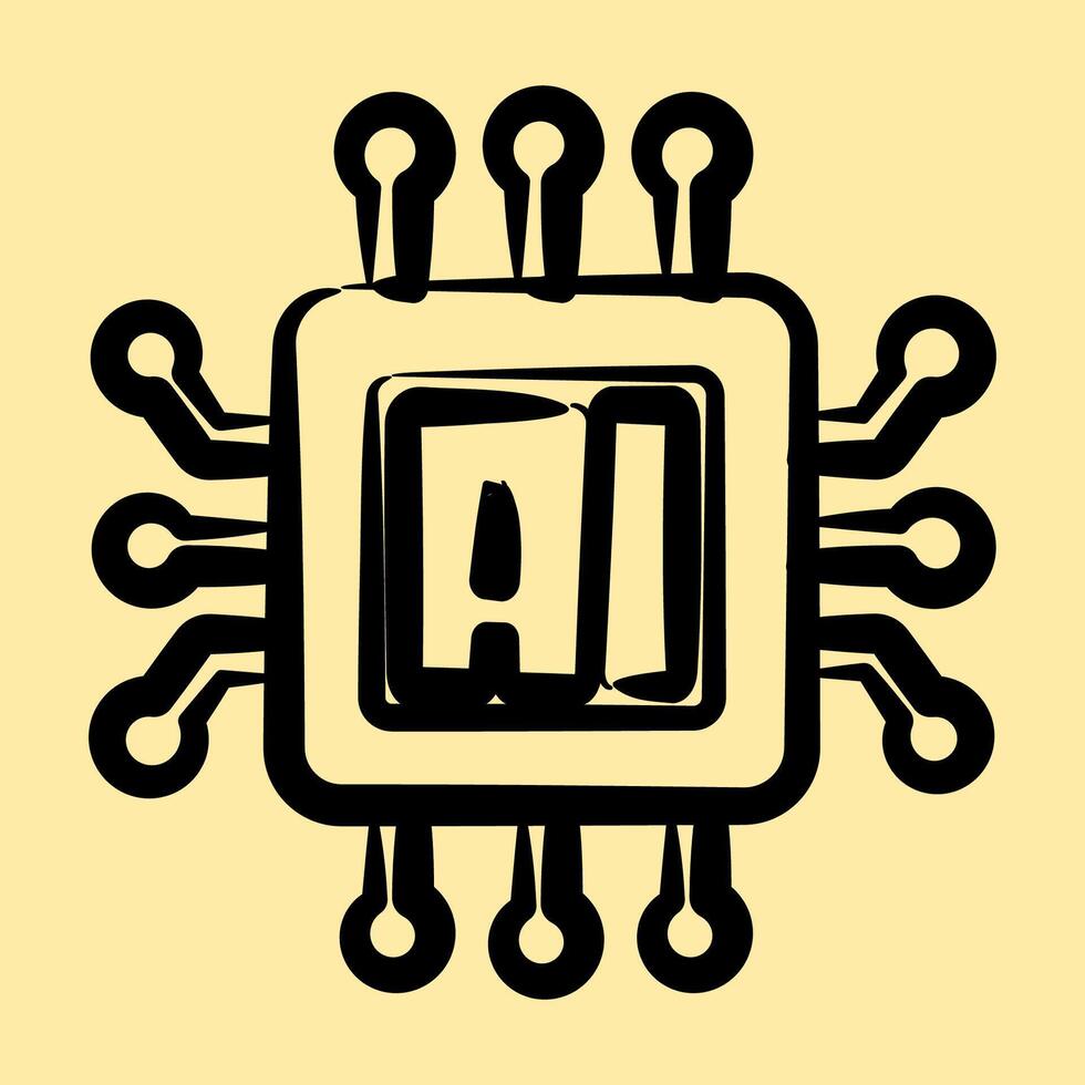 Icon ai processor. Artificial intelligence elements. Icon in hand drawn style. vector