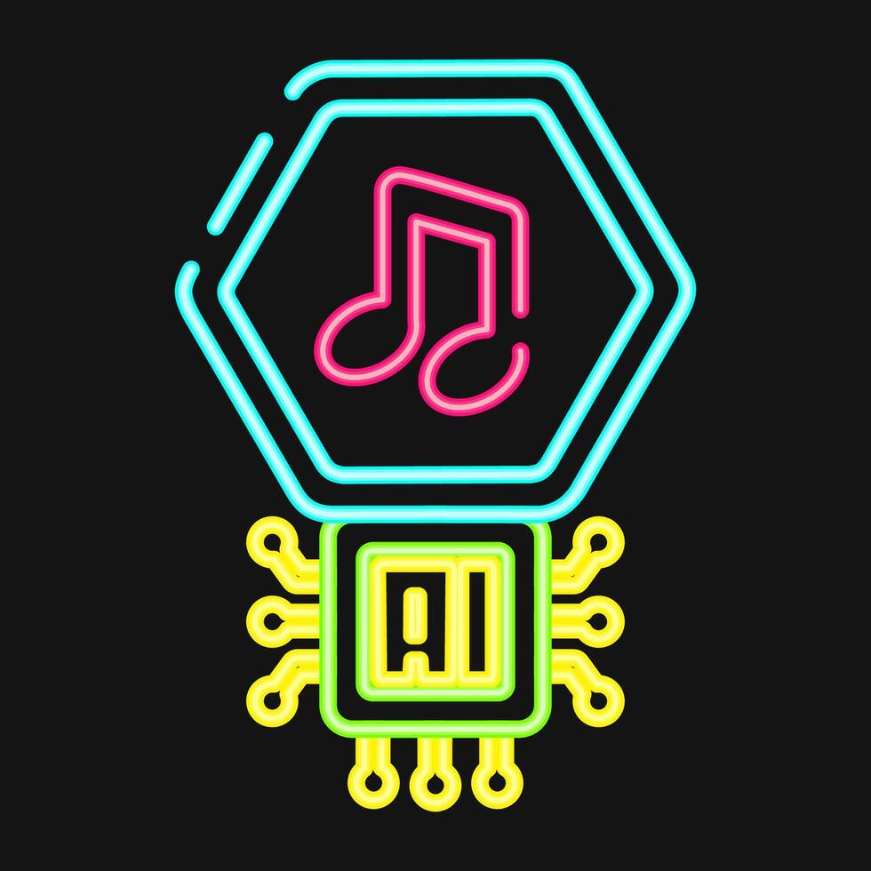 Icon ai music sound. Artificial intelligence elements. Icon in neon style. vector