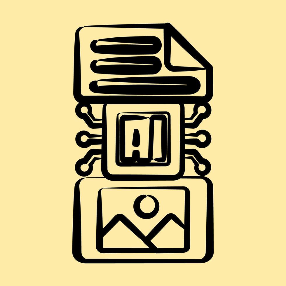 Icon text to image. Artificial intelligence elements. Icon in hand drawn style. vector