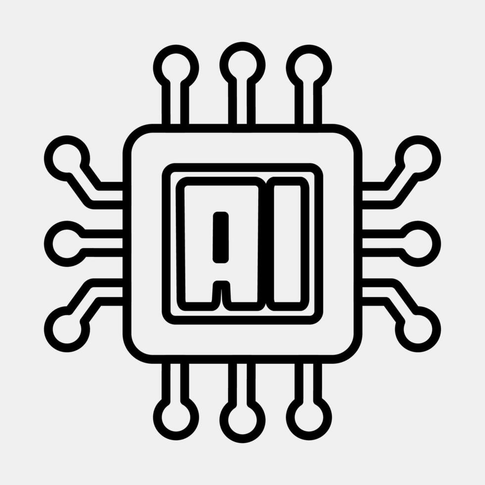 Icon ai processor. Artificial intelligence elements. Icon in line style. vector