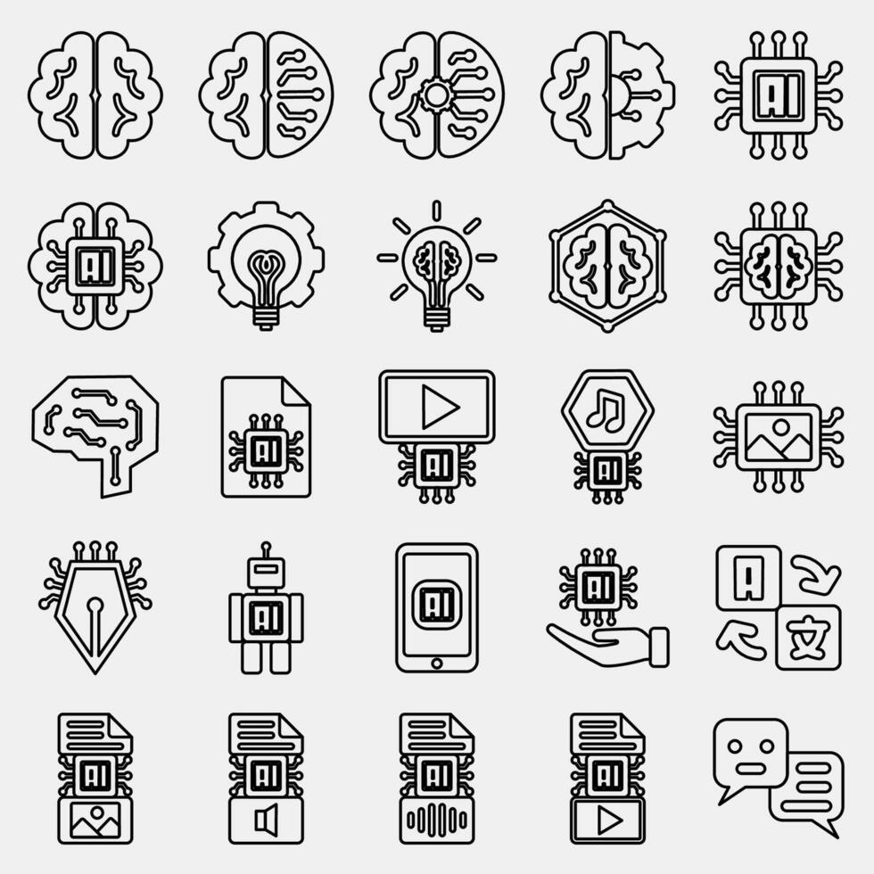 Icon set of artificial intelligence. Artificial intelligence elements. Icon in line style. vector