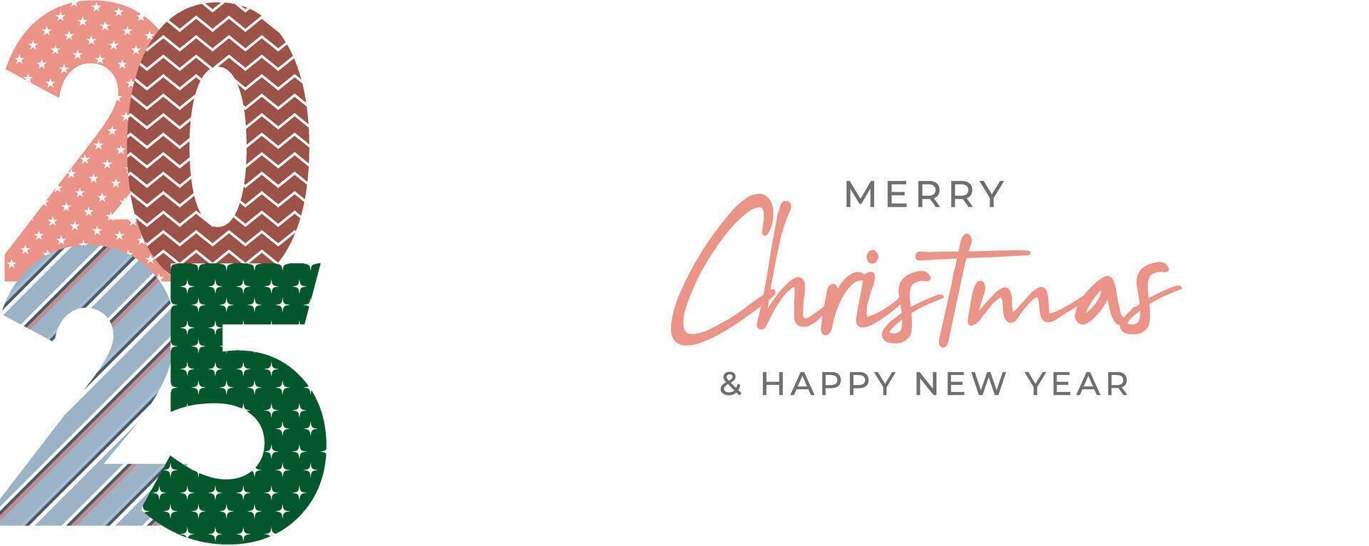 Merry Christmas and Happy New Year 2025 Background Christmas Tree Branches decoration. Merry Christmas text Calligraphic illustration vector