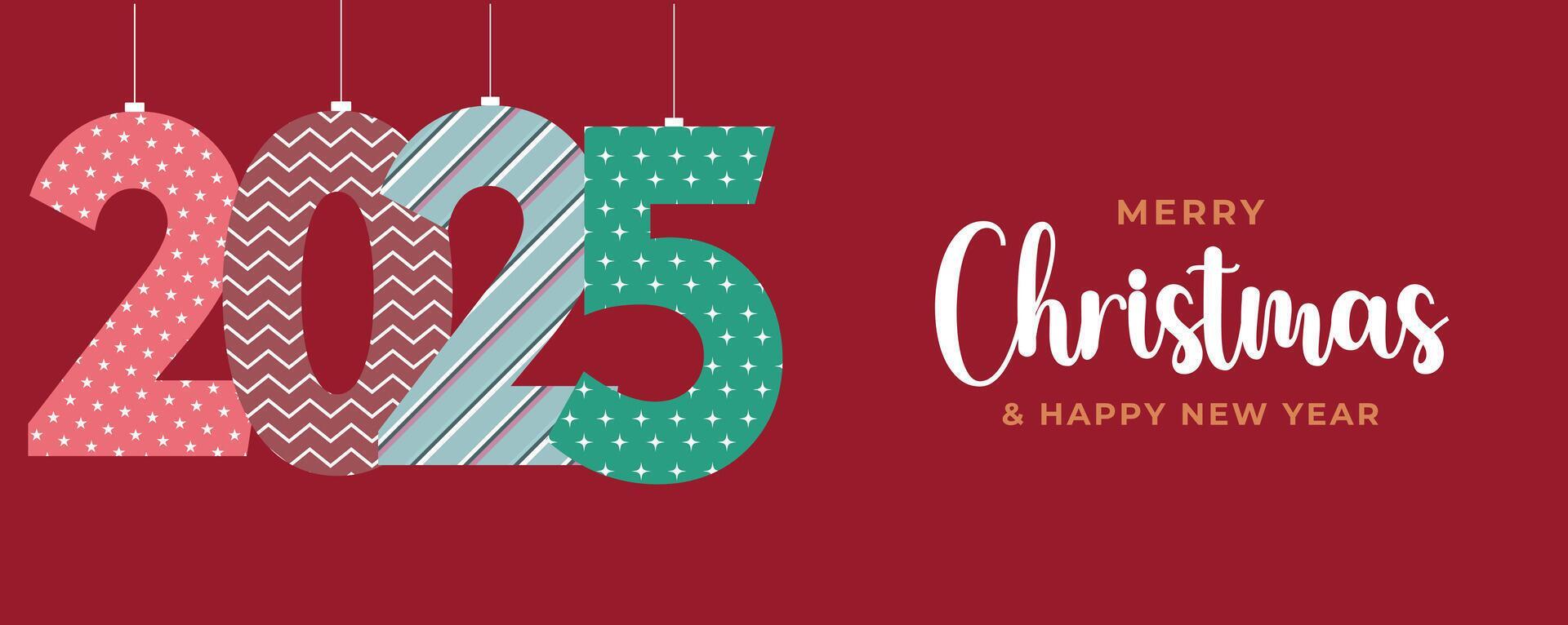 Merry Christmas And Happy New Year 2025 Background Christmas Tree Merry Christmas And Happy New Year 2025 Background Christmas Tree Branches Decoration Merry Christmas Calligraphic Illustration Vector