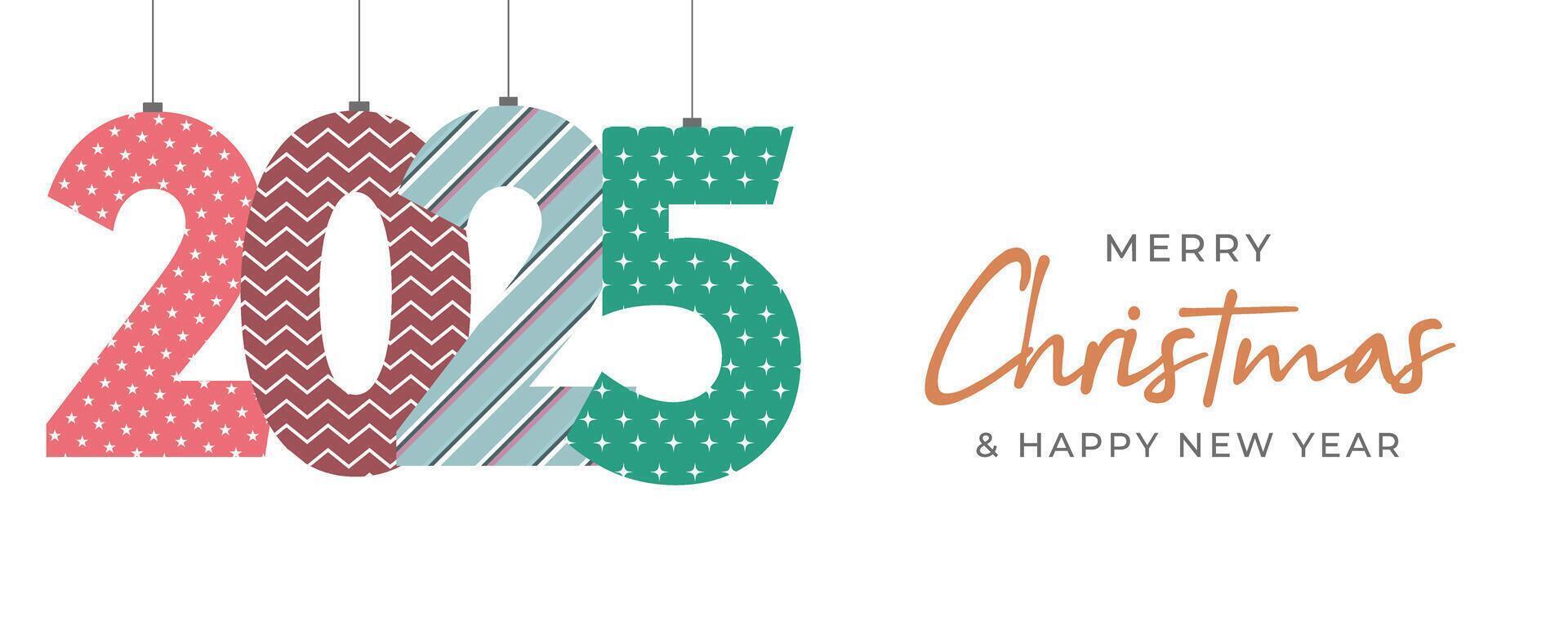 Merry Christmas and Happy New Year 2025 Background Christmas Tree Branches decoration. Merry Christmas text Calligraphic Lettering illustration vector