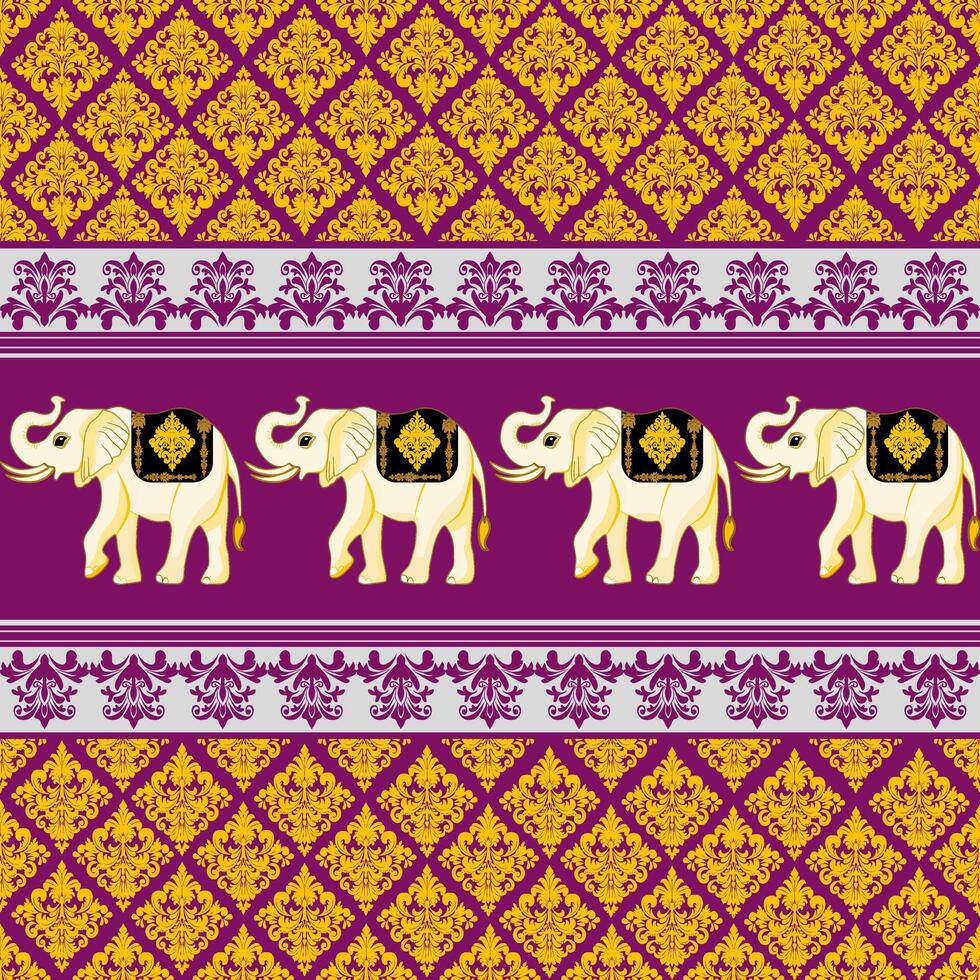 Damask pattern design, Elephant Golden color vector