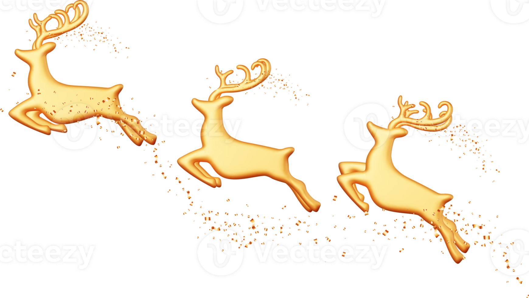 3D Christmas Cute Jumping Deers with Antlers png