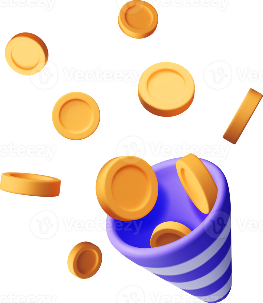 3d party popper with flying money coin png