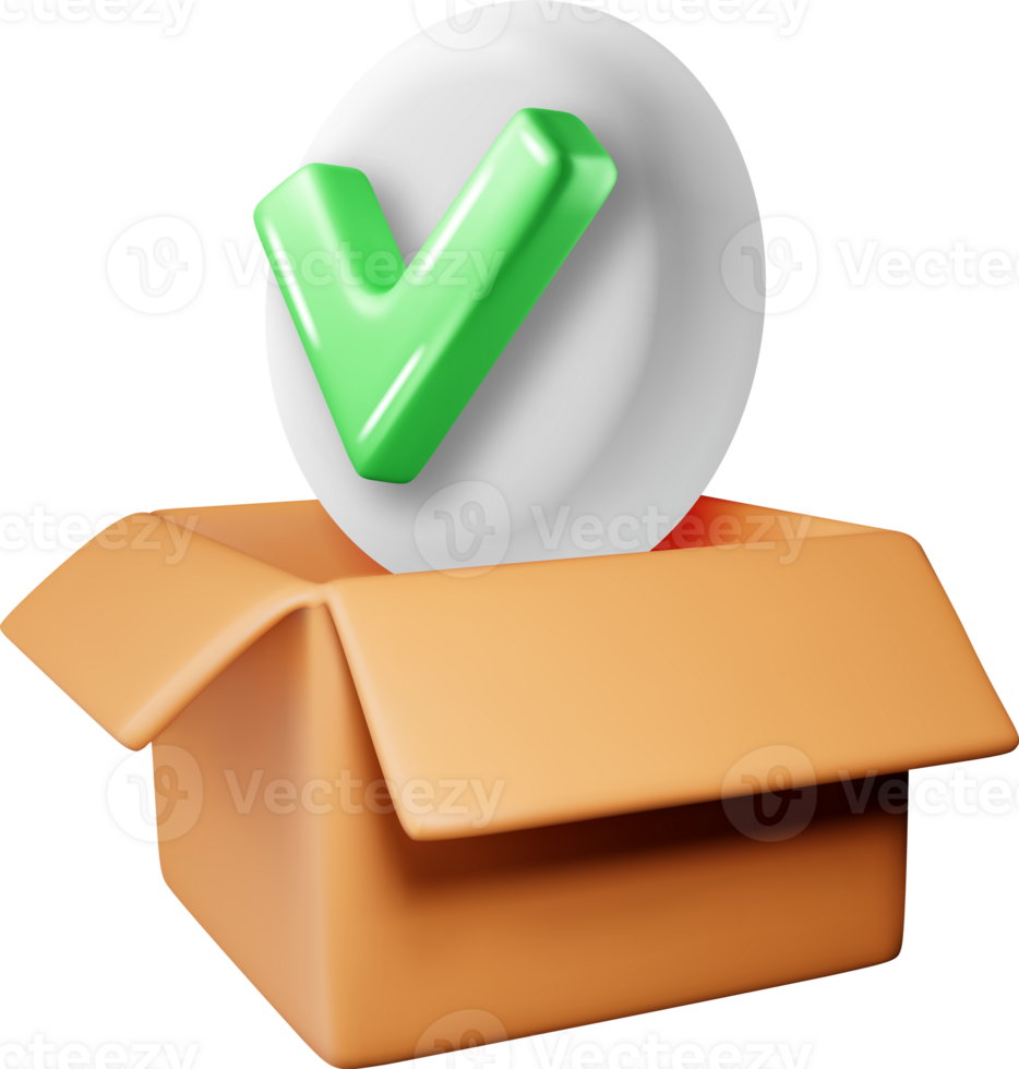 3d opened delivery box with checkmark png