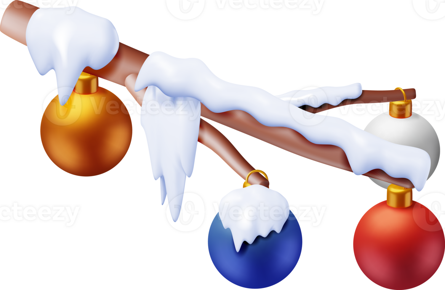 3D Christmas Tree Branches and Hanging Glass Balls png