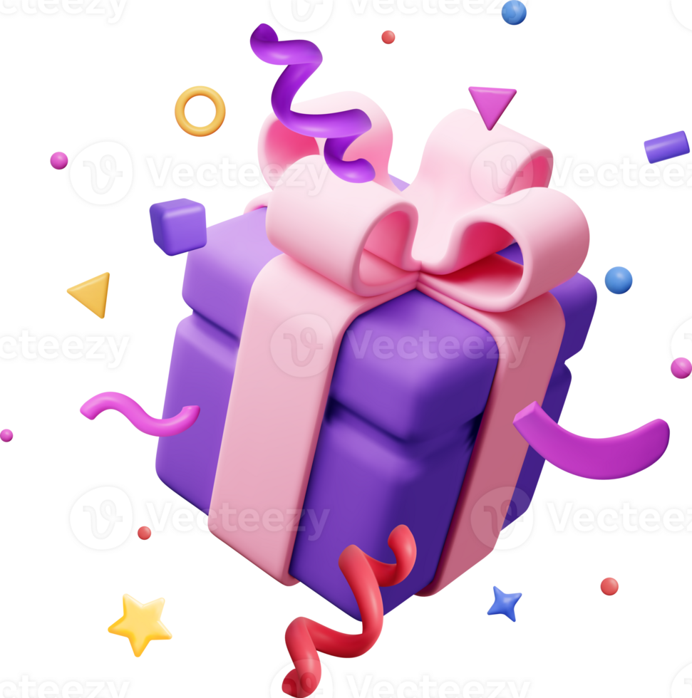 3D gift box with falling confetti png