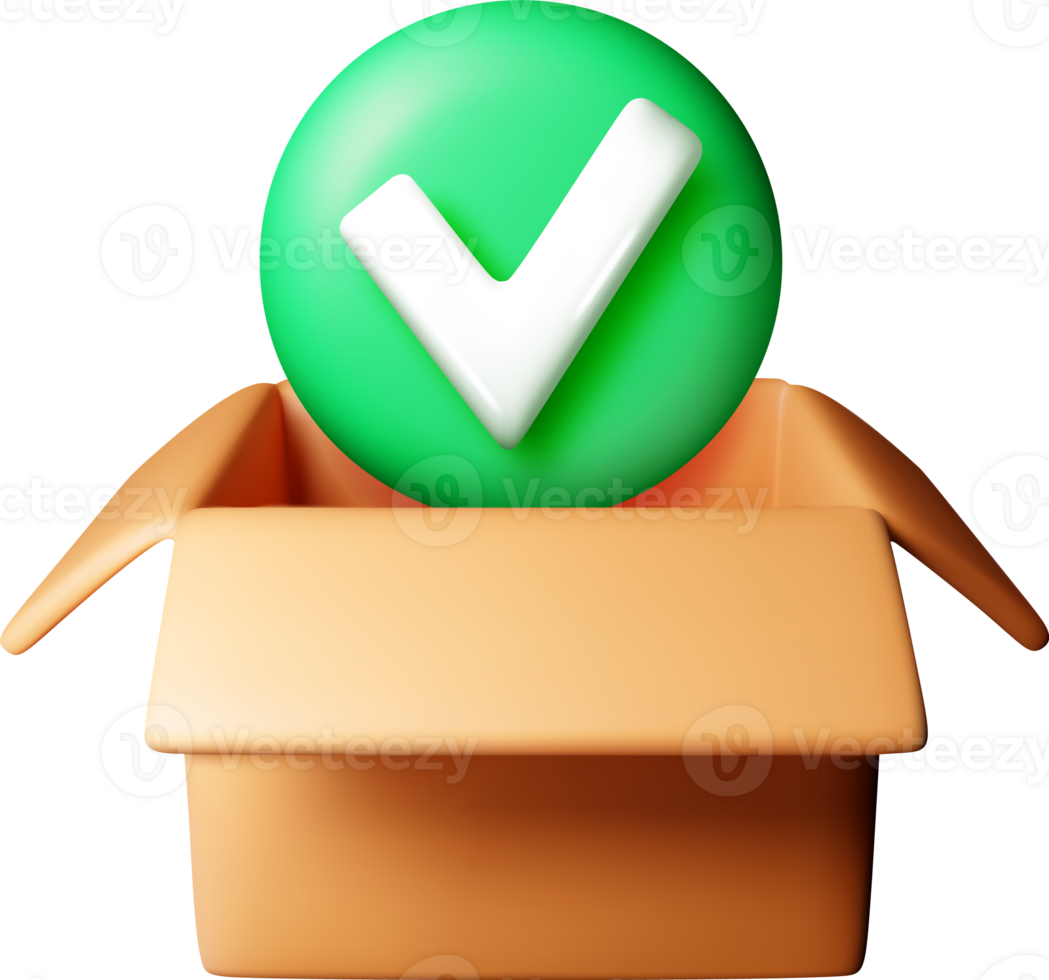 3d opened delivery box with checkmark png