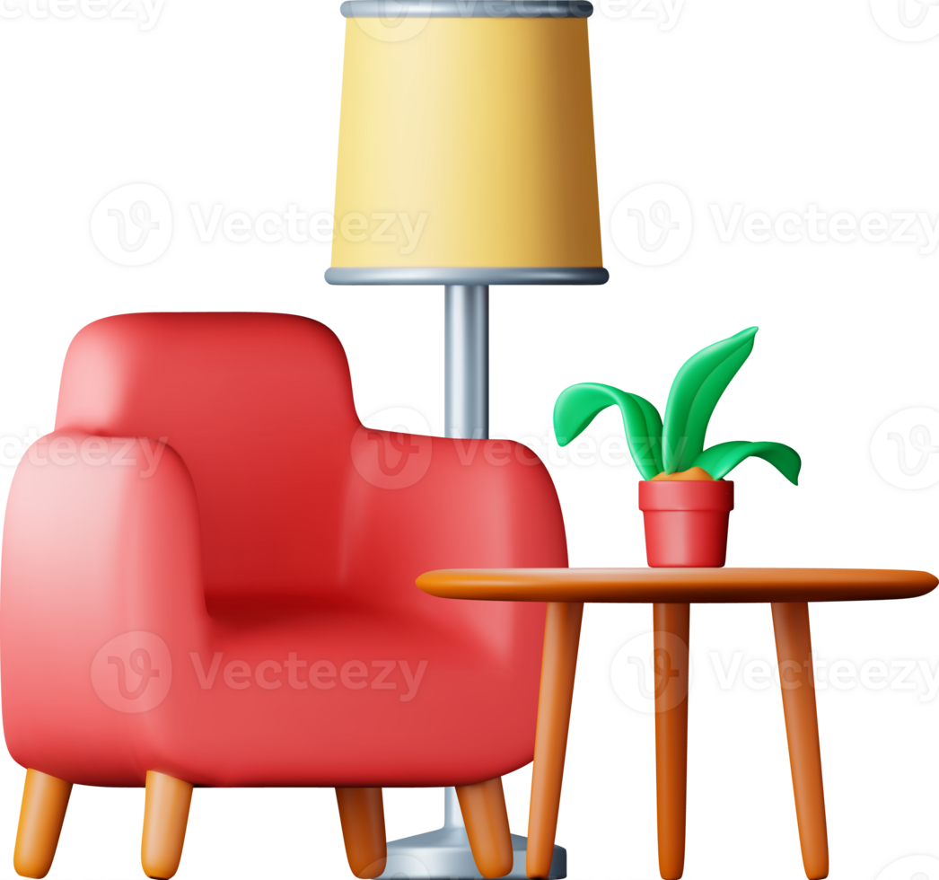 3D armchair with lamp and table png