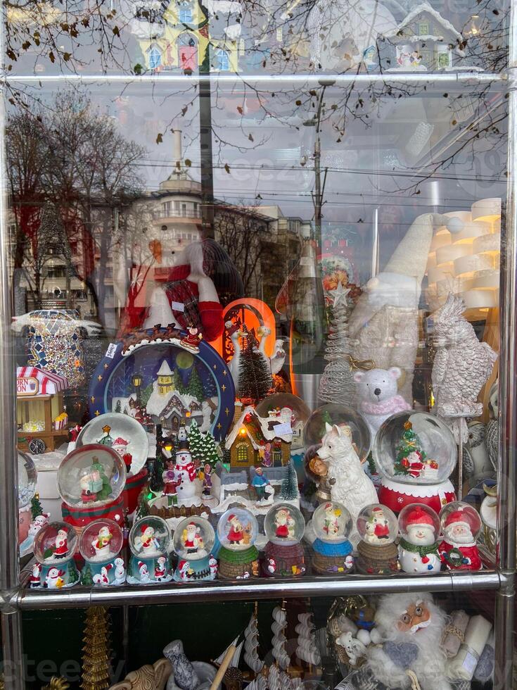 Christmas gift shop, discounts and sales of gifts for the holiday. Holidays and festive present on winter holidays photo
