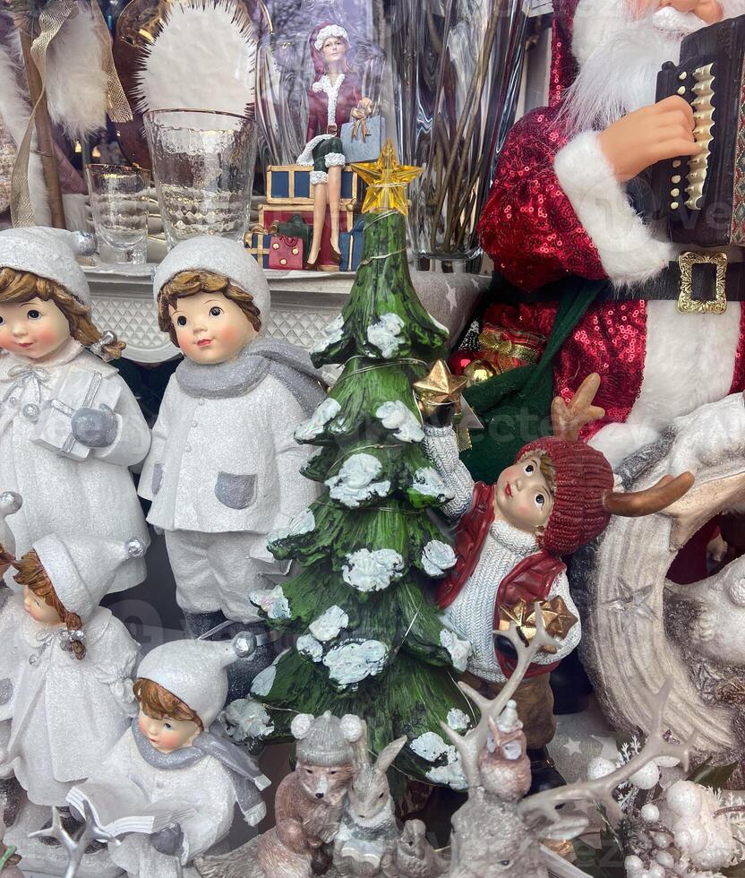 Christmas gift shop, discounts and sales of gifts for the holiday. Holidays and festive present on winter holidays photo