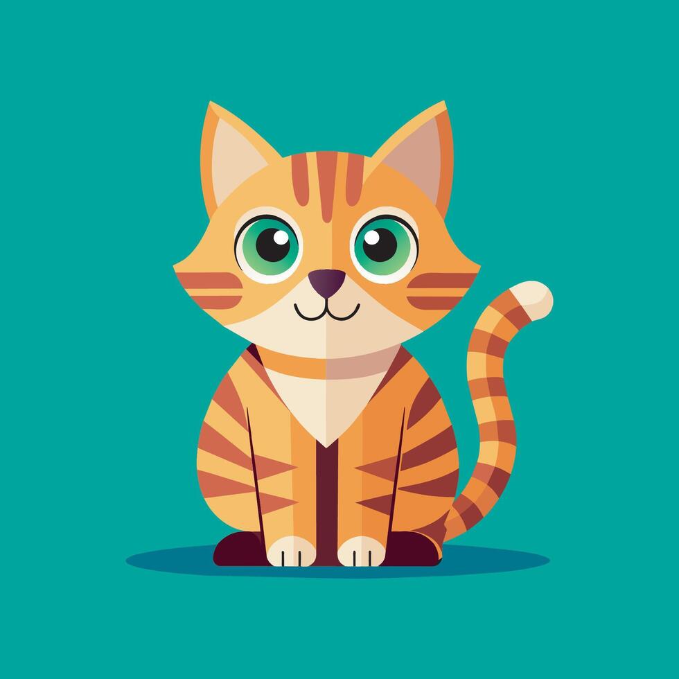 A cartoon cat with green eyes and a green collar vector