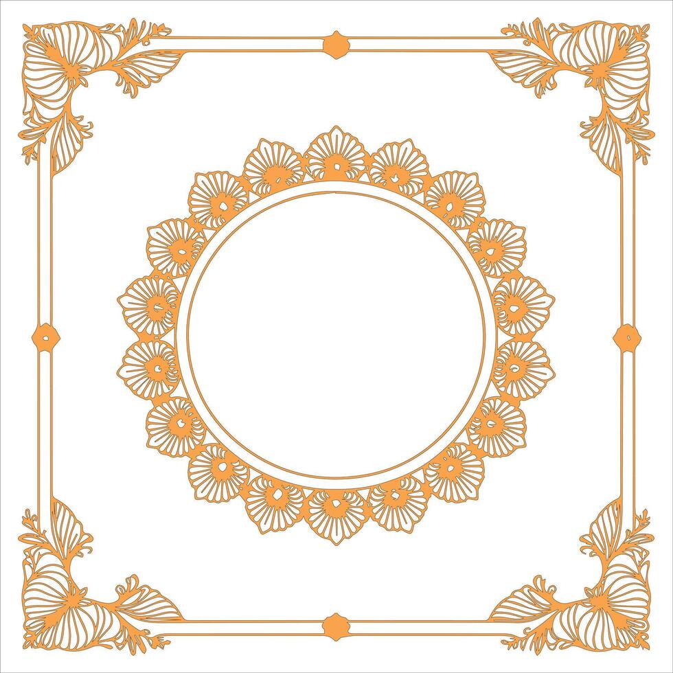 An orange frame with floral pattern vector