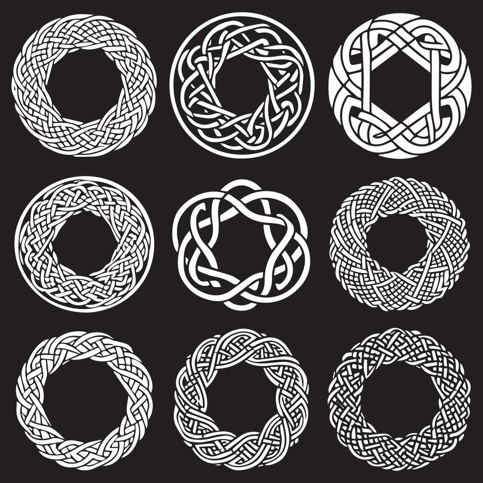 A set of celtic designs in white and black vector