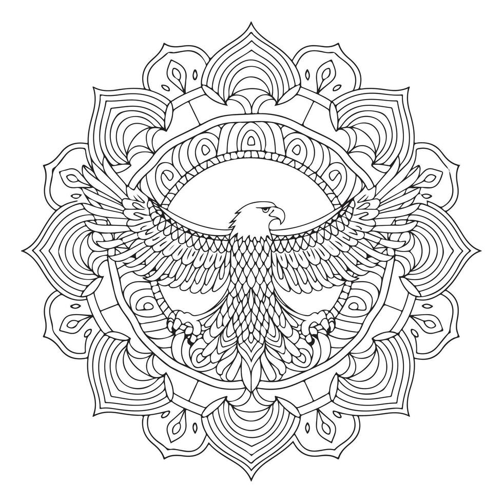 An eagle is in the middle of a mandala vector