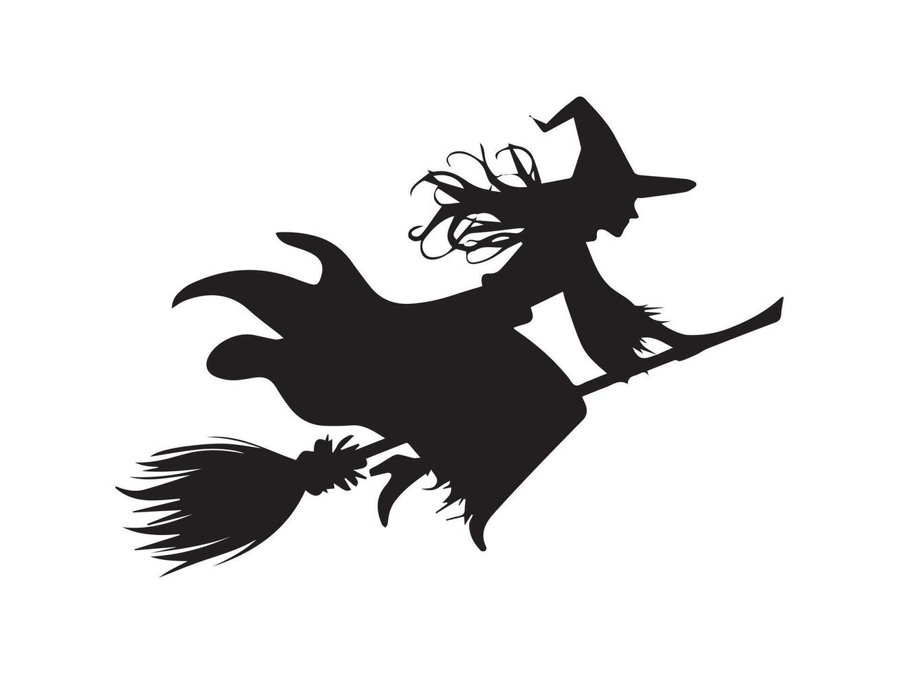 A silhouette of a witch flying on a broom vector