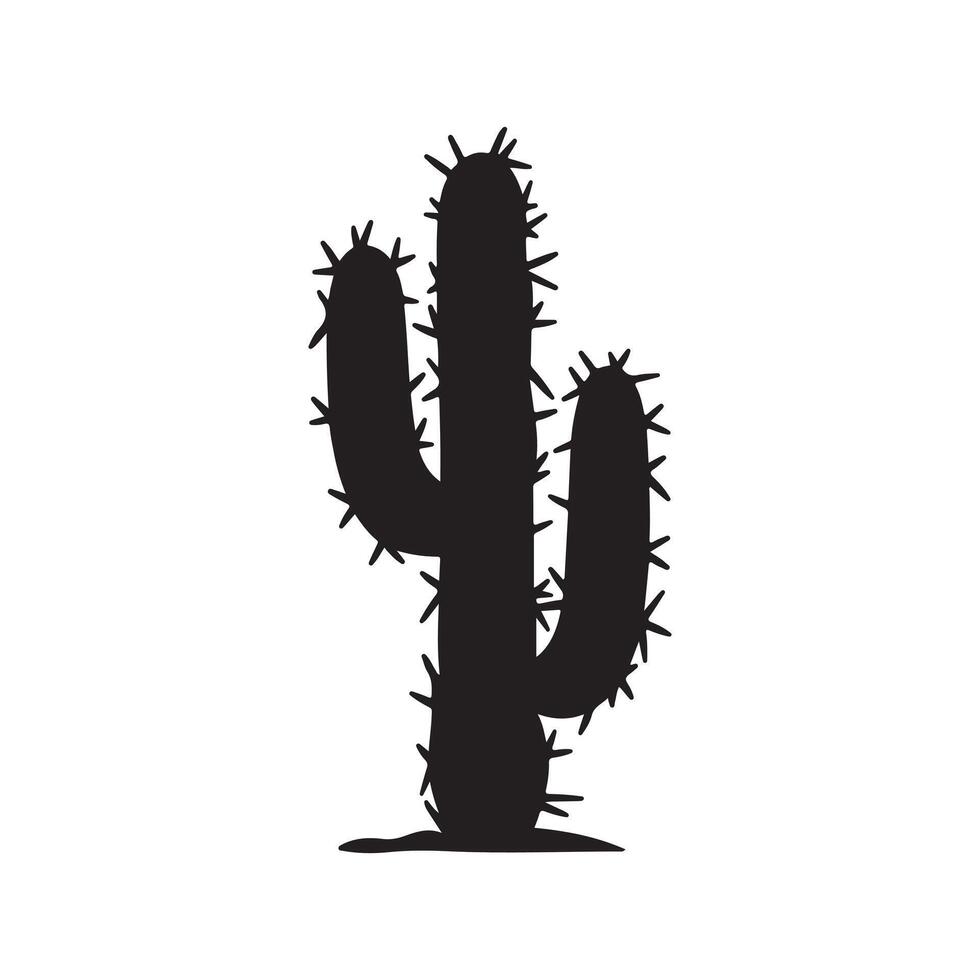 A cactus is shown in a black and white silhouette vector
