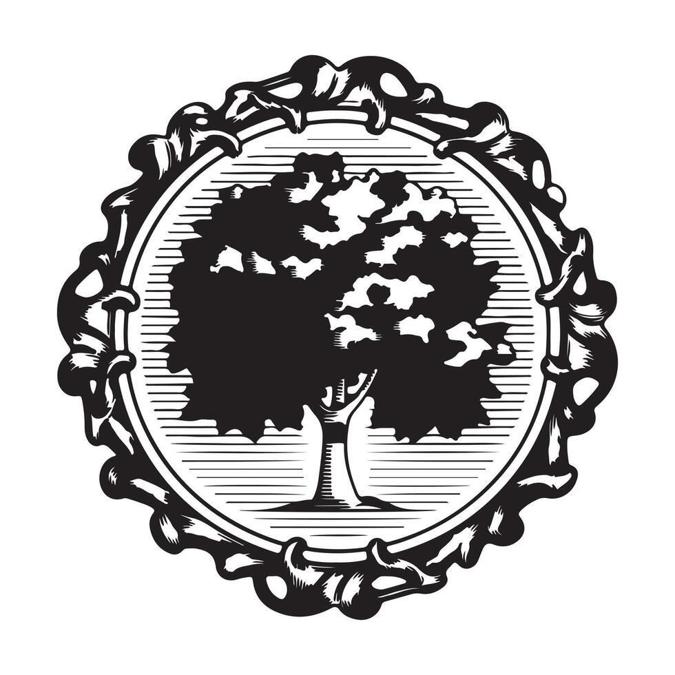 A black and white logo for a tree vector