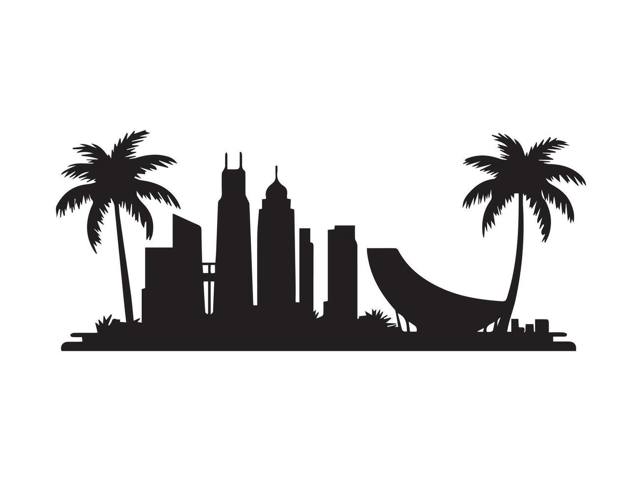 Dubai skyline silhouette with iconic buildings and landmarks in monochrome vector