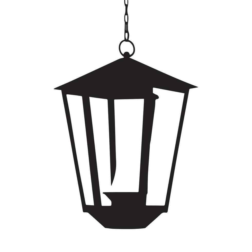 A black and white illustration of a hanging lantern vector