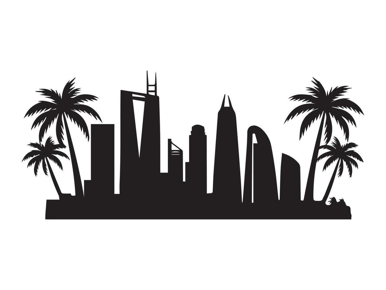 Dubai skyline silhouette with iconic buildings and landmarks in monochrome vector