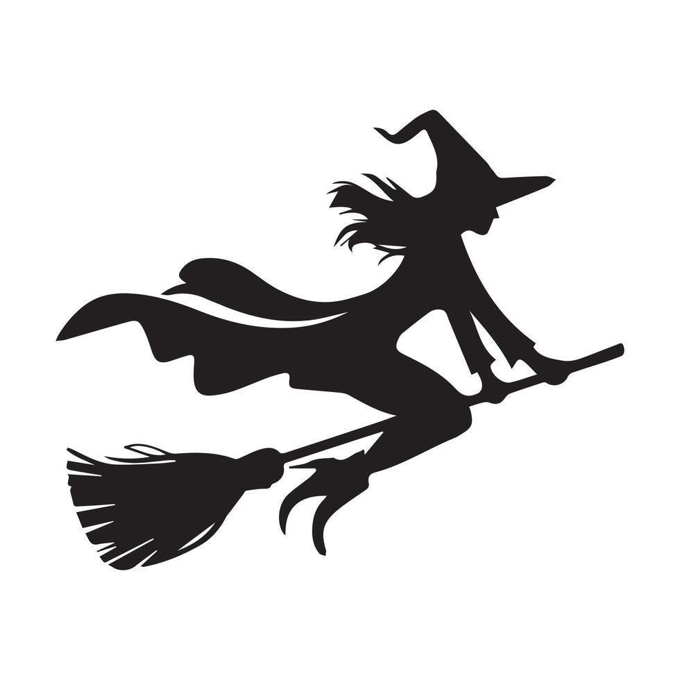 A silhouette of a witch flying on a broom vector
