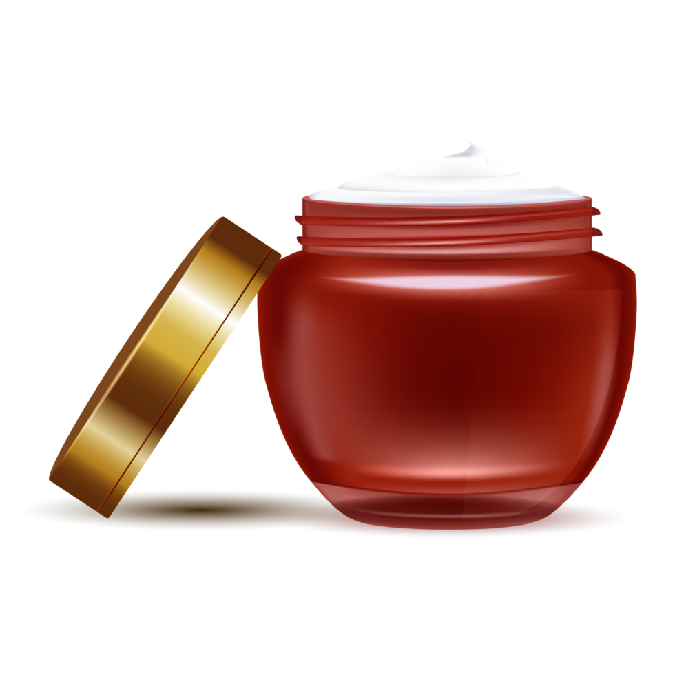 Realistic red cosmetic jar with cream isolated on transparent background png