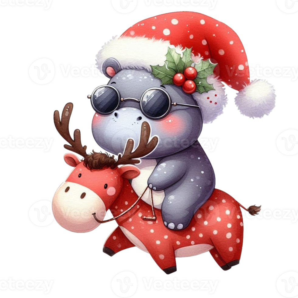 A cartoon hippo riding on a reindeer png