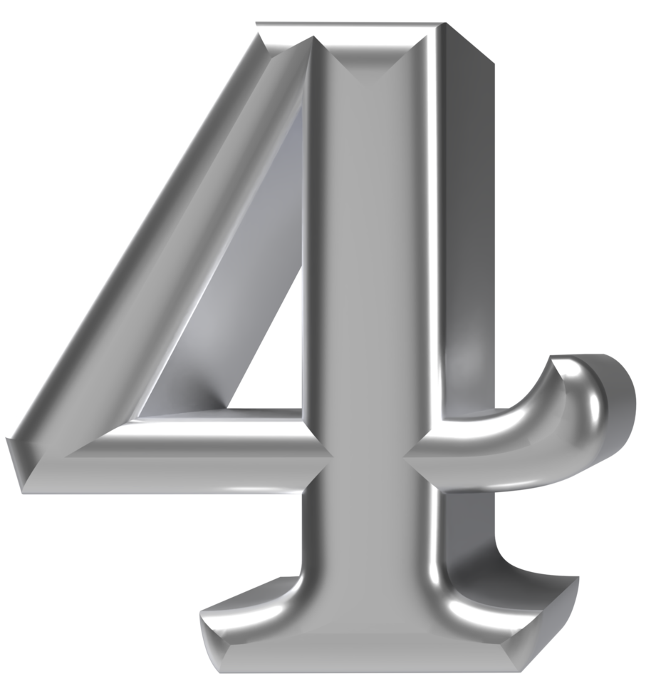 3d rendering silver chrome number 4 png