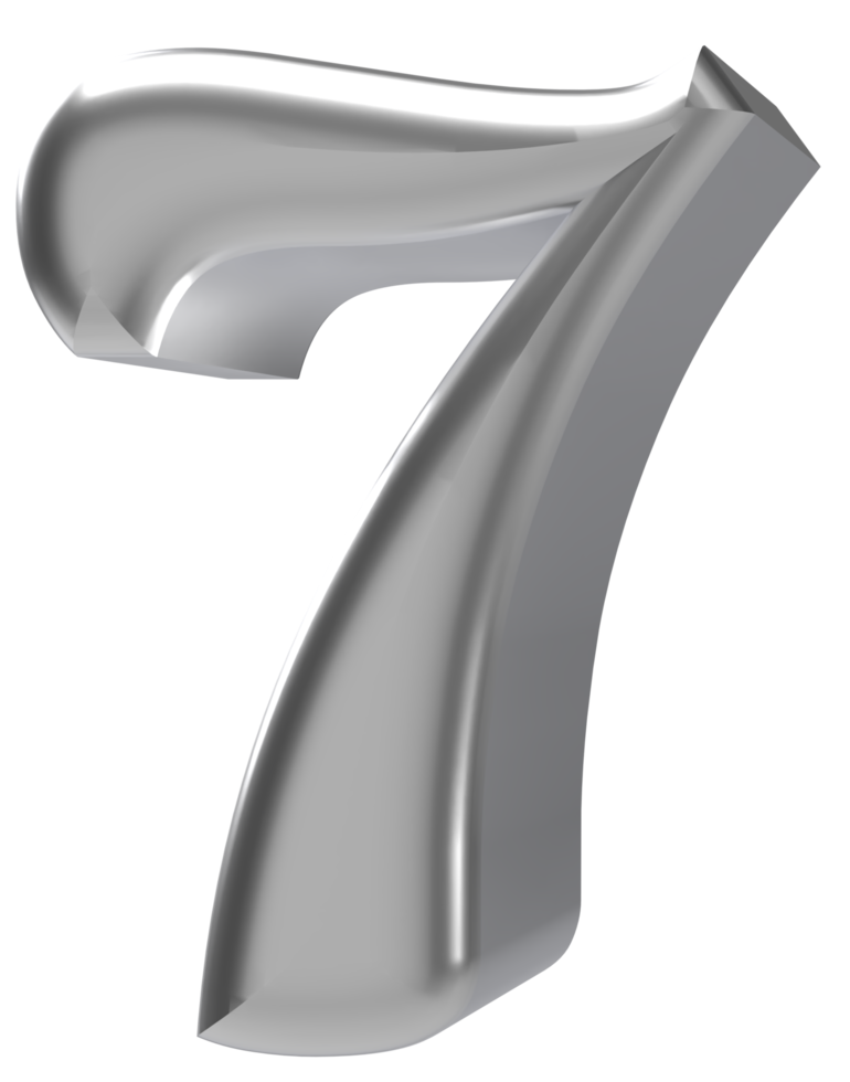 3d rendering silver chrome number 7 png