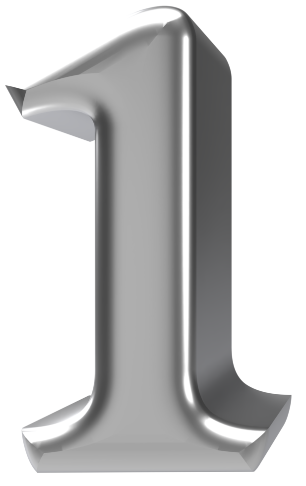 3d rendering silver chrome number png