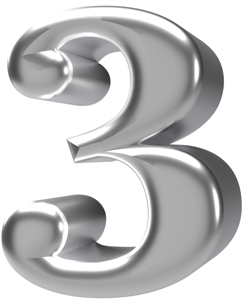 3d rendering silver chrome number 3 png