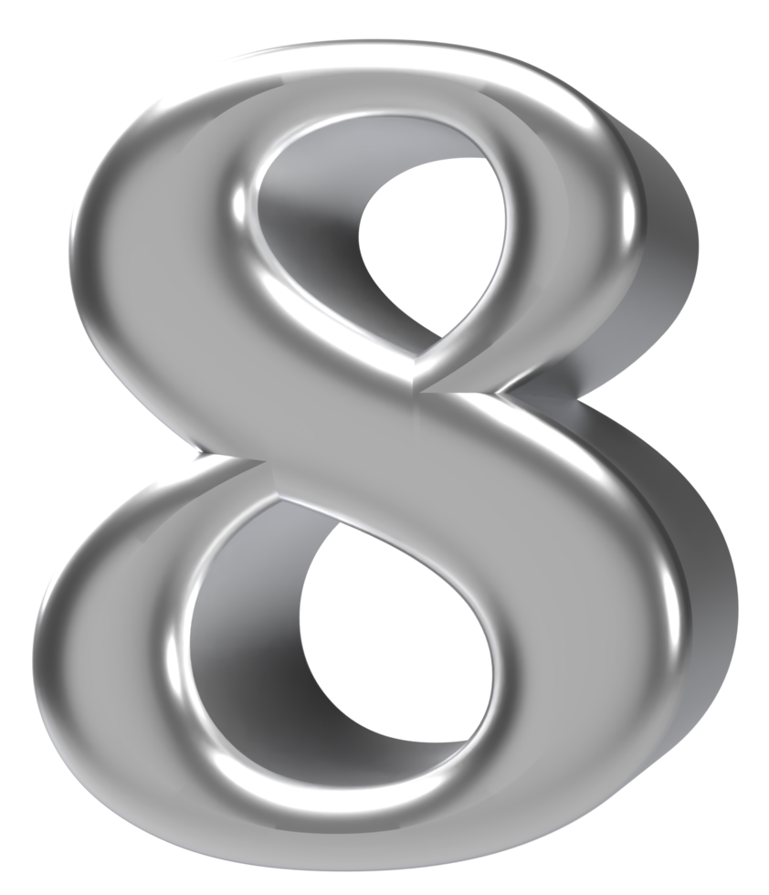 3d rendering silver chrome number 8 png