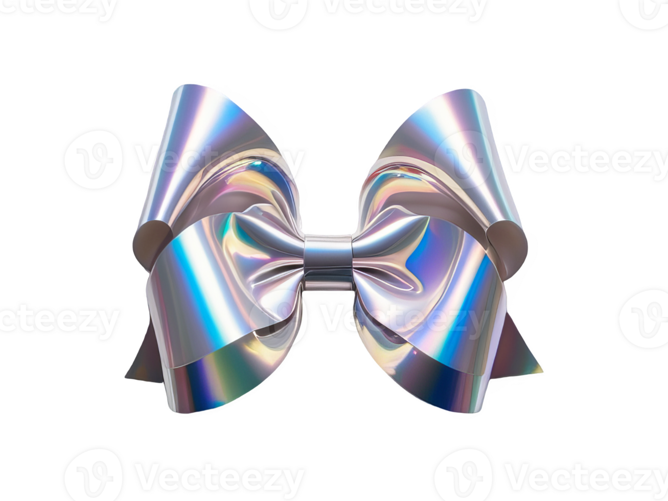 3D chrome element in Y2K style, isolated background, liquid holographic metal. Silver ribbon bow with shiny, iridescent surface, bow with metallic sheen. png