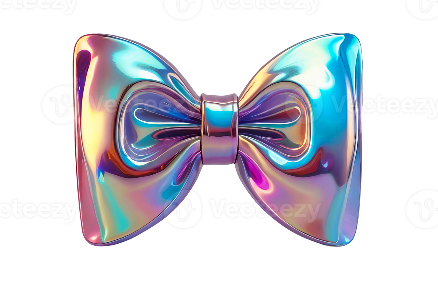 3D chrome element in Y2K style, isolated background, liquid holographic metal. A colorful bow made of shiny material, metallic appearance. png