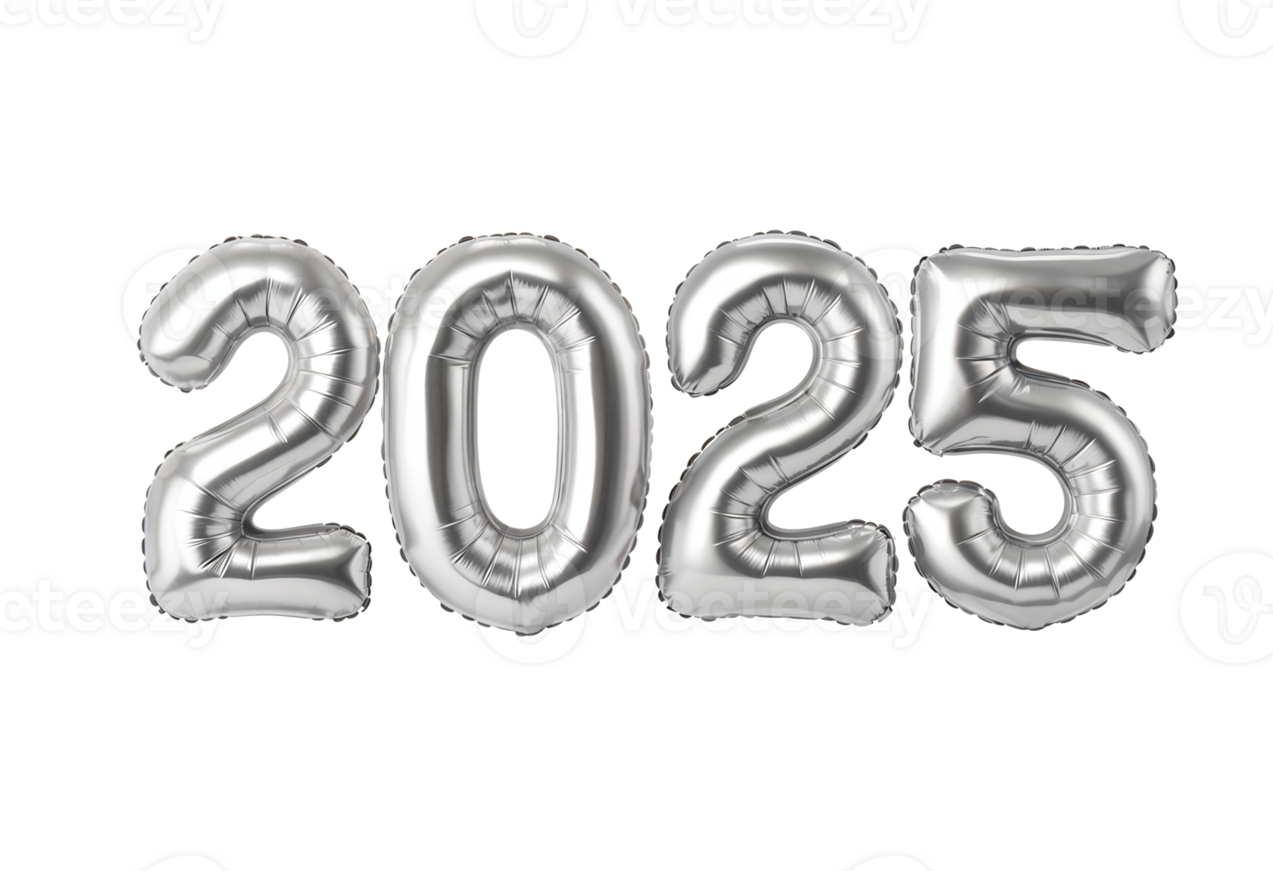 2025 Shiny Silver Balloon Text Effect in Transparent Background png