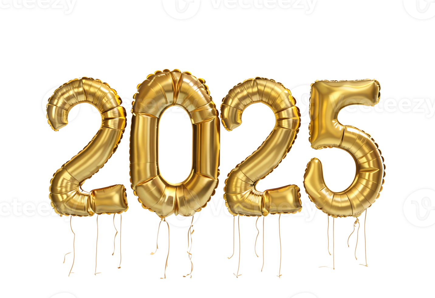2025 Golden Balloon Text Effect in Transparent Background png