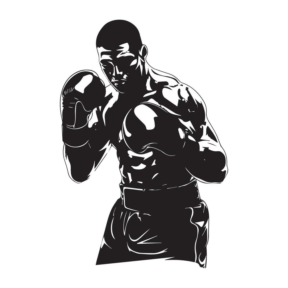 A black and white illustration of a boxer vector