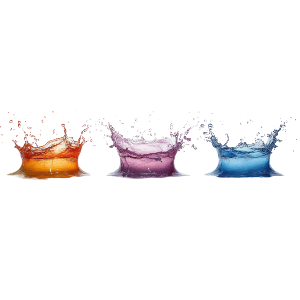 Three Water Drops Splashing in Different Colors png