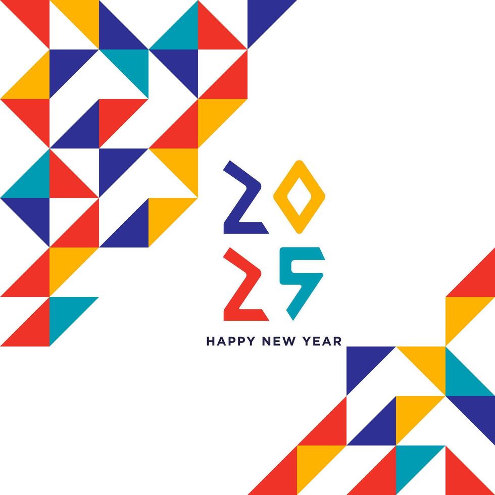 Happy new year 2025 background template. Colorful Abstract Bauhaus Geometric Background with happy new year 2025 greetings vector