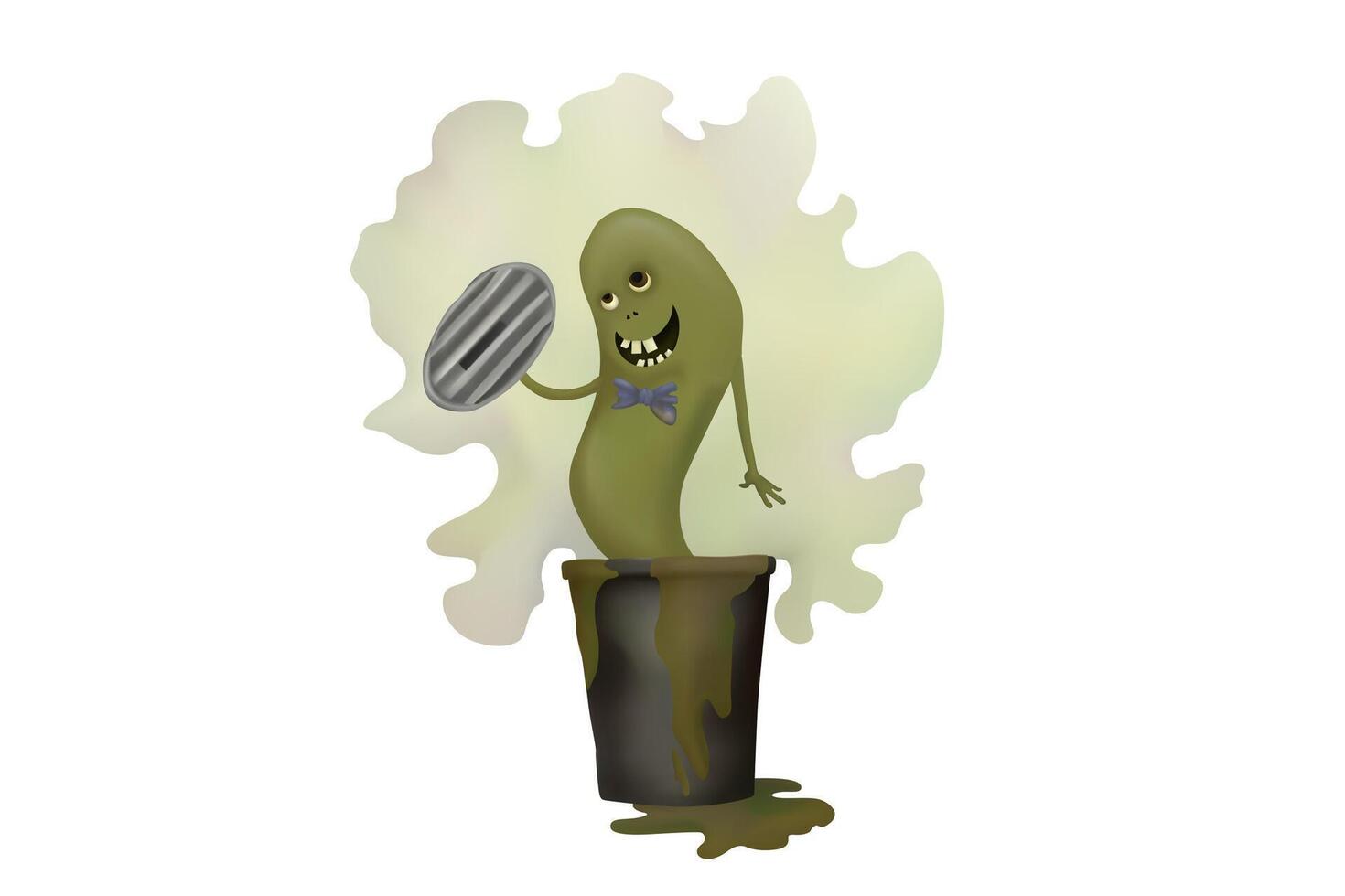 Smelly green Ghost. Dirty trash. Illustration of Halloween day vector