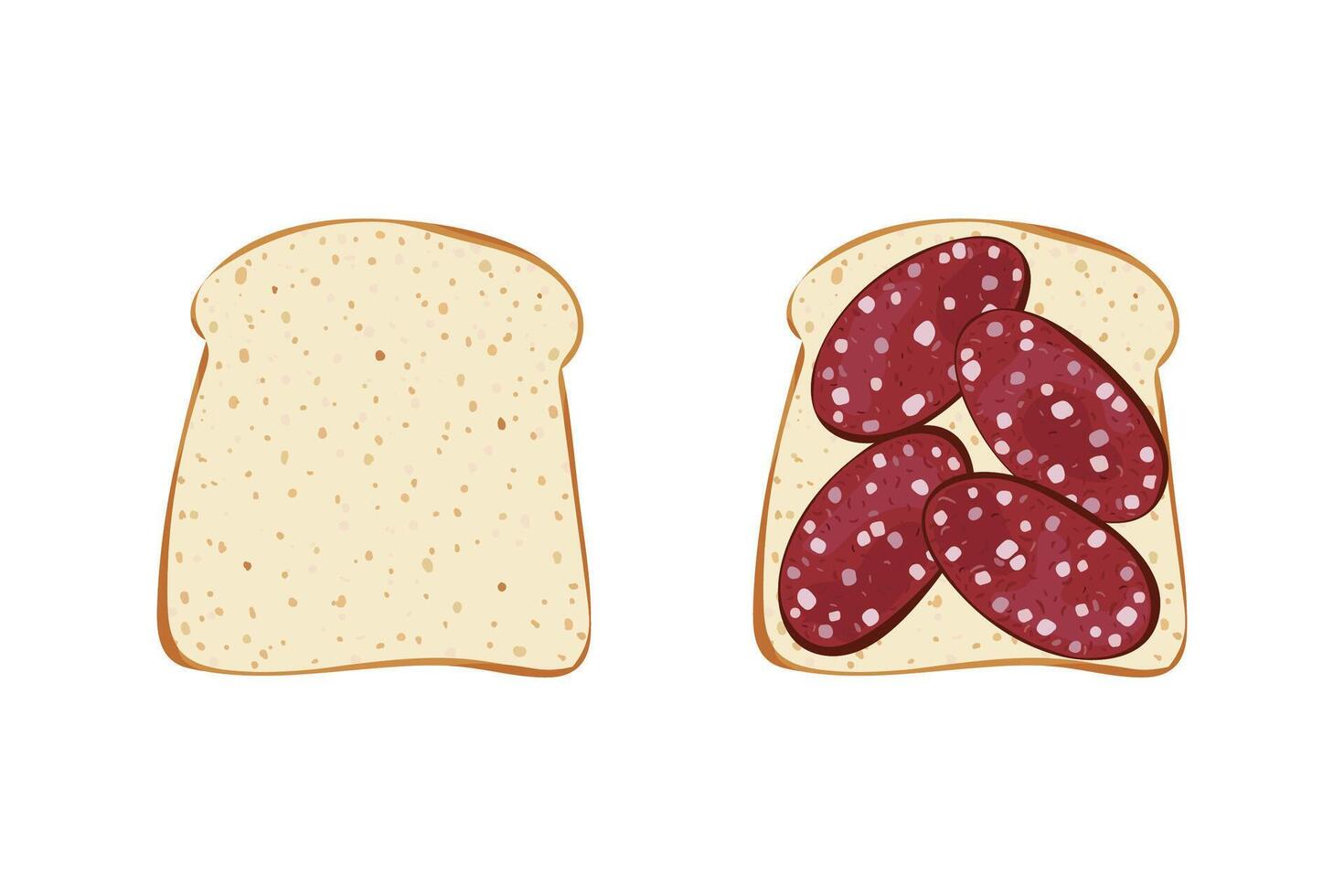 Sandwich with sliced sausage. Bread with meat. Illustration of Snack food. vector