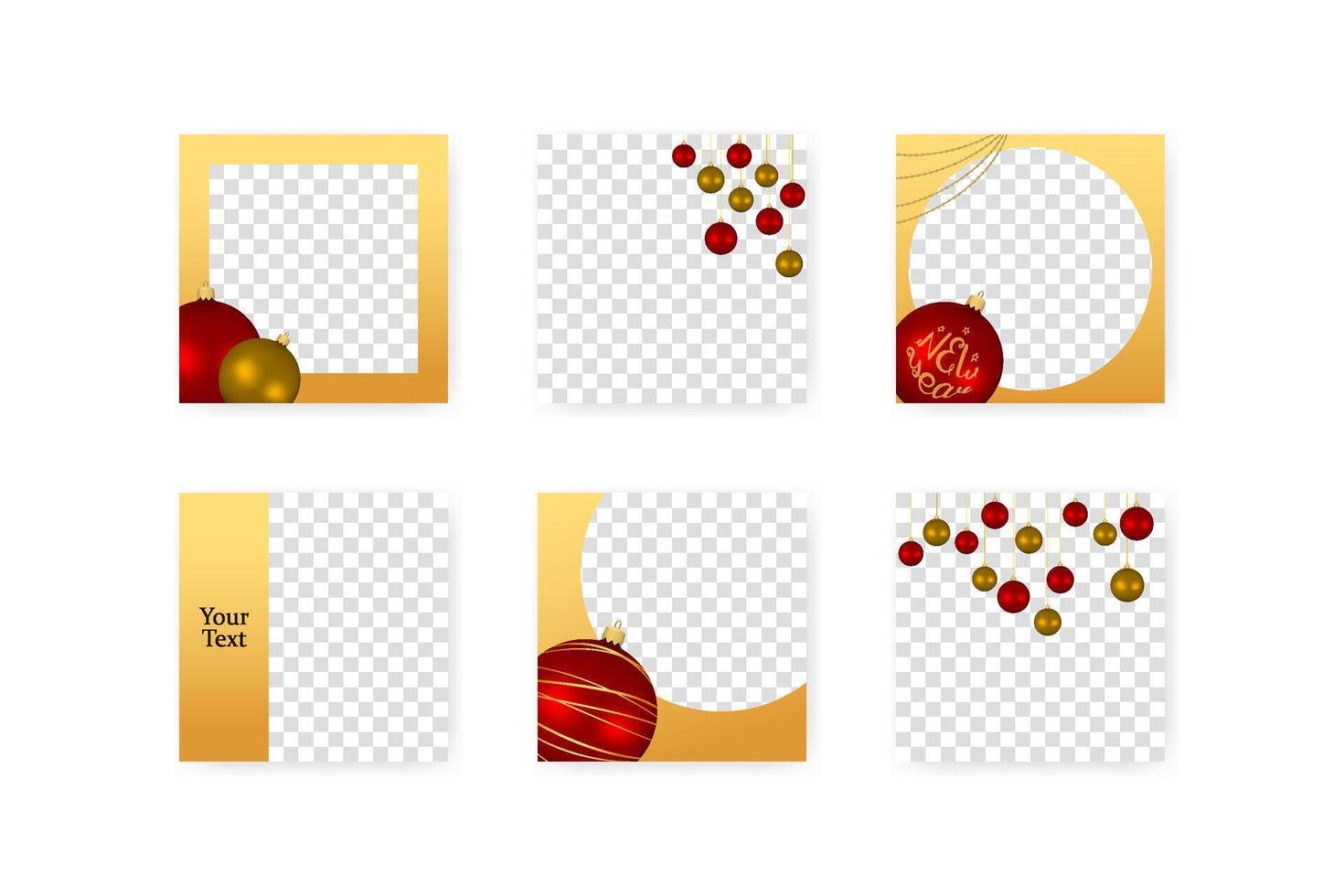 Christmas banners set for social media, square template. New year cards set illustration. vector