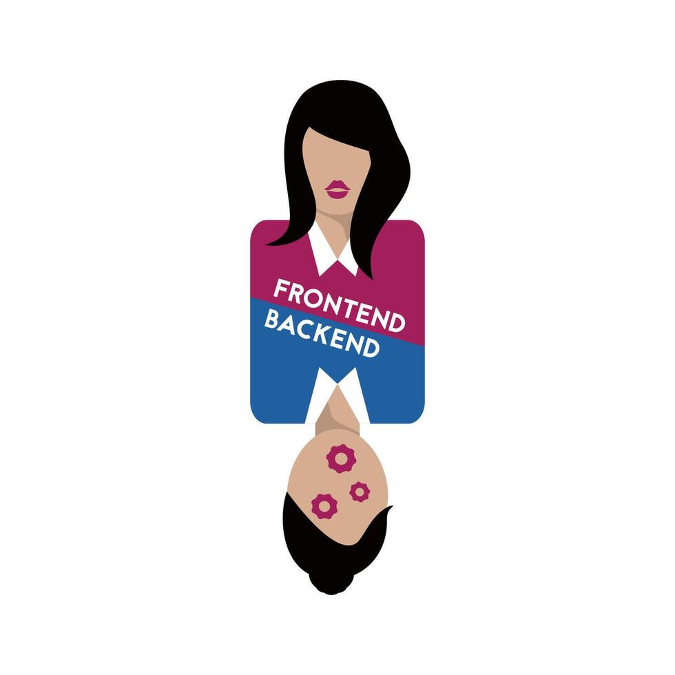 Frontend and backend. Flat icon. Woman programmer. Illustration of software development. vector