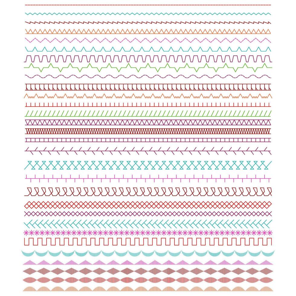 A set of sewing machine lines. Stitch patterns. vector