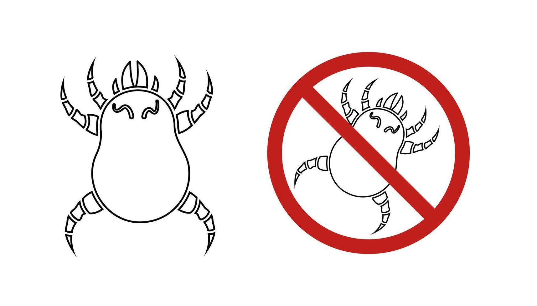 Dust mite outline icon illustration. Microscopic dangerous insect causes asthma, allergy, infection and dermatitis. vector