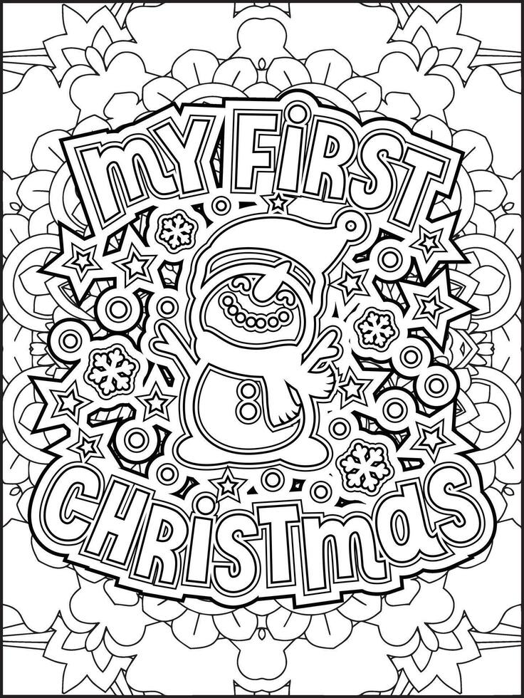 My First Christmas Quote Coloring Page for Adults. vector